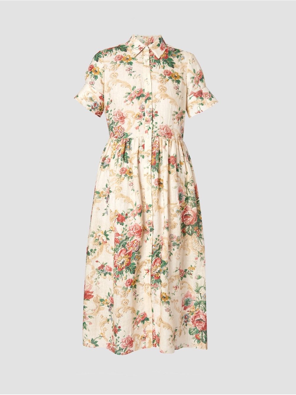 ERDEM Cream Floral Collared Midi Dress